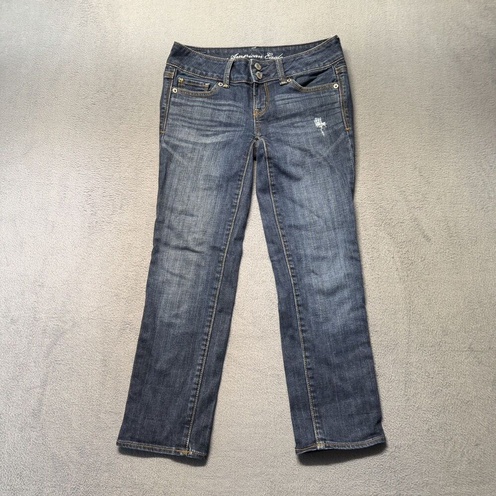 American Eagle Womens 0 Artist Crop Jeans Distressed Blue Stretch Low Rise Denim